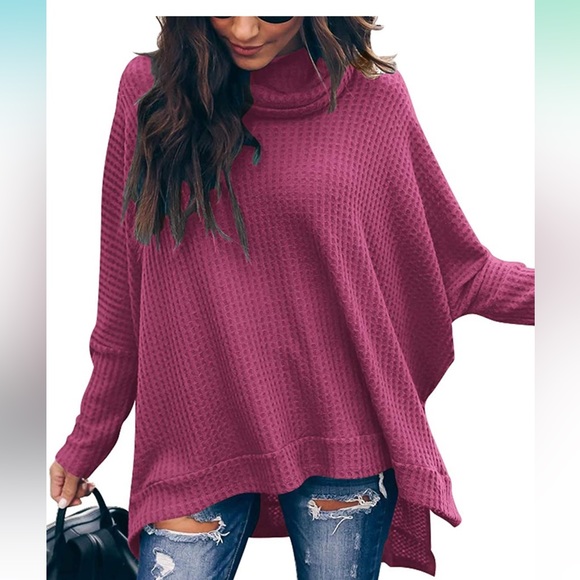 Oversized Waffle Knit Batwing Sweater - Picture 2 of 6